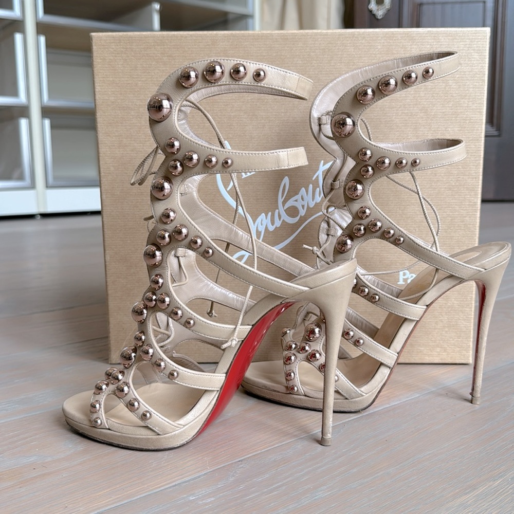 Christian Louboutin Amazoubille 120 Nappa SIZE 38.5 Nude/Rose Gold